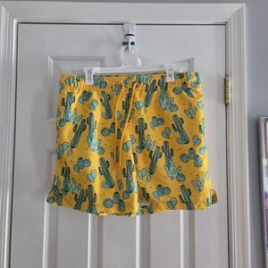 George Vibrant Yellow Cactus Print Large Swim Trunk Shorts
